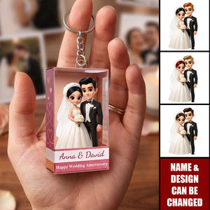 Wedding Anniversary Couple Acrylic Keychain – Personalized Name Anniversary Keepsake