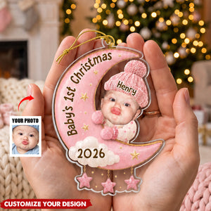 Custom Photo First Christmas Acrylic Ornament - Personalized Christmas Baby Shower, Gender Reveal Gifts For New Moms, New Dads, New Parents - Our Sweetest Dream Come True