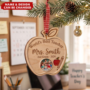 Personalized World's Best Teacher Photo Wood Ornament - Teacher Appreciation Christmas Keepsake Gift