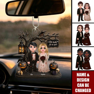 Couple Standing Under Spooky Halloween Tree - Personalized Couple Acrylic Car Ornament