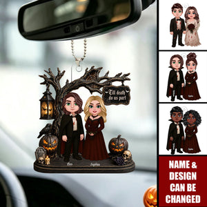 Couple Standing Under Spooky Halloween Tree - Personalized Couple Acrylic Car Ornament