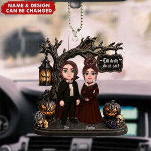 Couple Standing Under Spooky Halloween Tree - Personalized Couple Acrylic Car Ornament