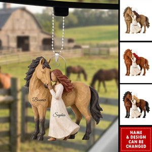 Girl Standing With Horse - Personalized Acrylic Car Ornament
