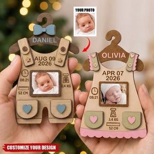 Baby First Christmas Birth Stats Birth Sign - Personalized 2-Layered Wooden Ornament