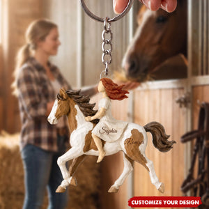Girl Riding Horse - Personalized Acrylic Keychain