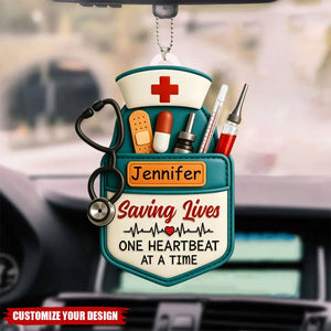 Saving Lives One Heartbeat At A Time - Nurse Personalized Custom Car Ornament