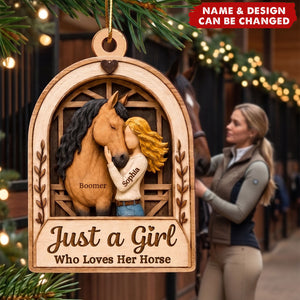 Girl With Horse In Barn - Personalized Acrylic Ornament
