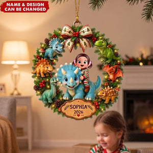 Trending Cute Cartoon Kid With Dinosaur - Personalized Acrylic Ornament