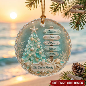 Sea Glass Christmas Tree Ornament - Personalized Name Signpost Bauble