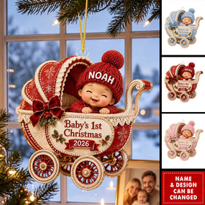 Personalized Baby First Christmas Acrylic Ornament - Custom Name Stroller Keepsake