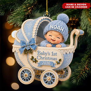 Personalized Baby First Christmas Acrylic Ornament - Custom Name Stroller Keepsake
