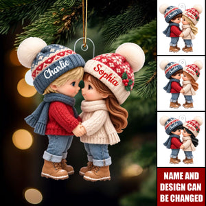 Cute Cartoon Couple Holding Hands - Personalized Acrylic Ornament