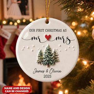 First Christmas Mr. and Mrs. Ceramic Ornament - Personalized Newlywed Gift