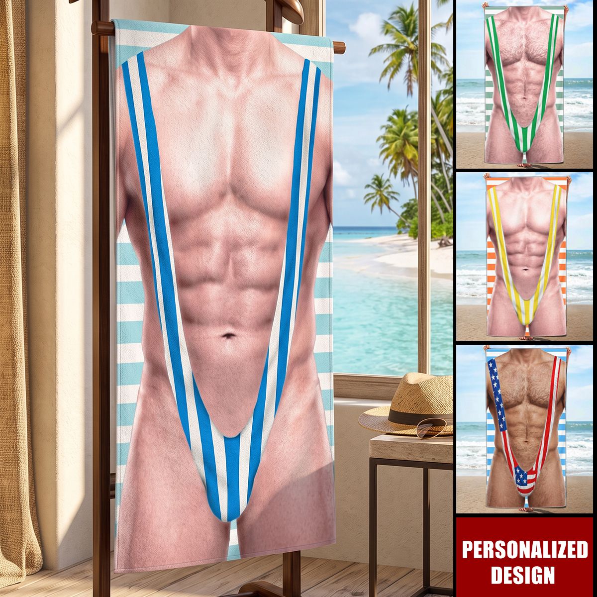Funny 3D Hairy Body Swimsuit - Personalized Beach Towel