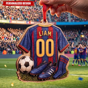 Personalized Soccer Wood Ornament, Goal Scorer Gift, Youth League, Soccer Cleats, Winter Match, Team Jersey, Christmas Goal, Tree Keepsake