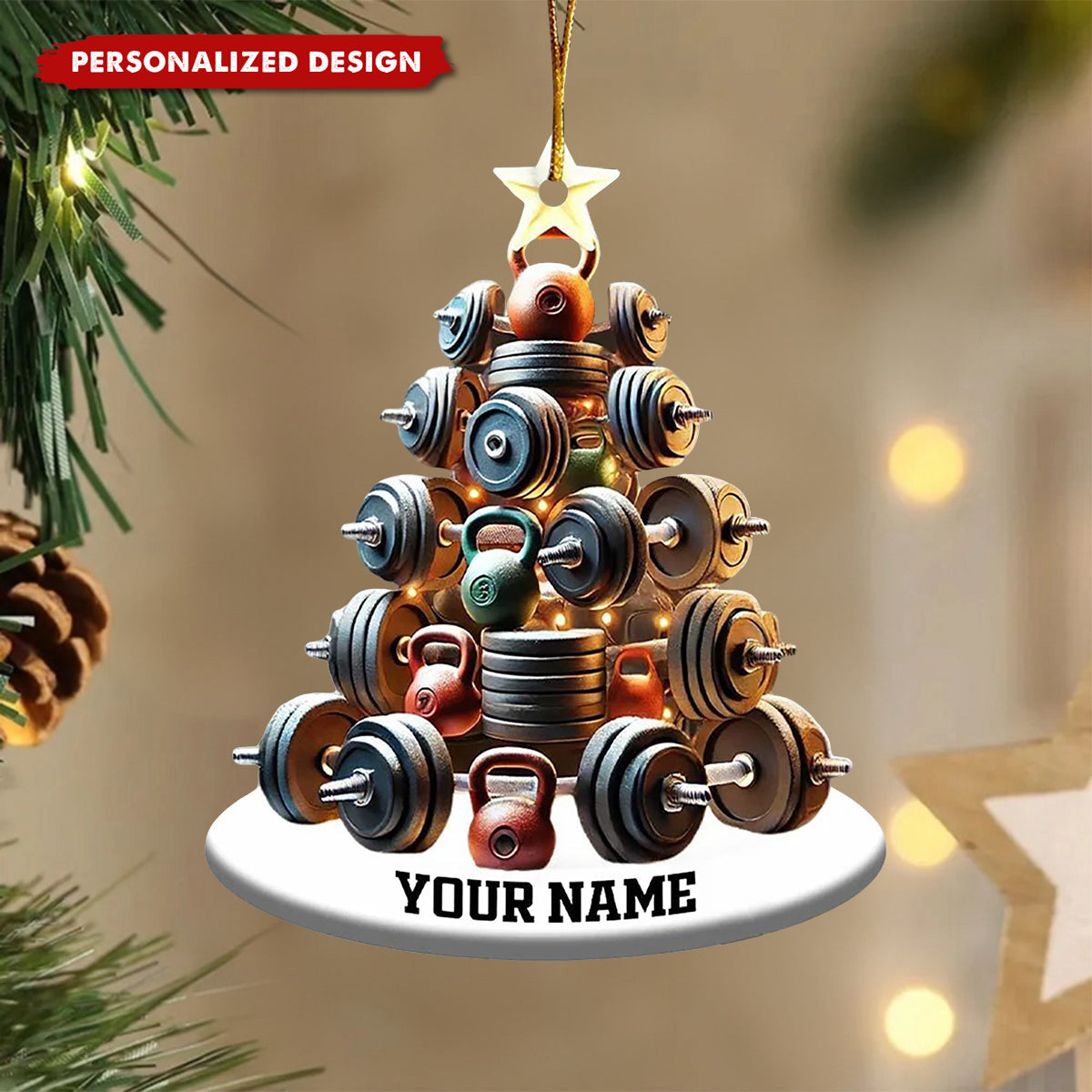 Custom Dumbbell And Kettlebell-Shaped Christmas Ornament—Gift For Fitness Enthusiasts