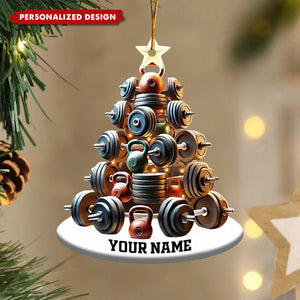 Custom Dumbbell And Kettlebell-Shaped Christmas Ornament—Gift For Fitness Enthusiasts