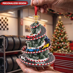 Personalized Racing Christmas Tree Ornament – Custom Acrylic Car Holiday Decoration