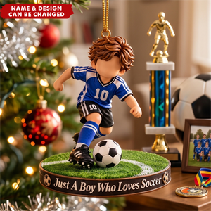 Soccer Boy Acrylic Ornament, Christmas Decorations For Soccer Lovers
