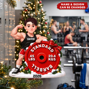 Gym Fitness Workout Weightlifting Body Building Man Woman Barbell - Personalized Acrylic Ornament