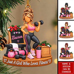 Personalized Fitness Gym Girl Ornament, Just A Girl Who Loves Fitness Acrylic Ornament