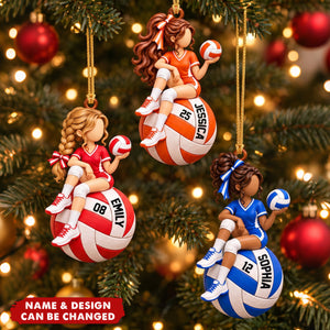 Personalized Volleyball Girl Ornament, Custom Name Christmas Tree Decor