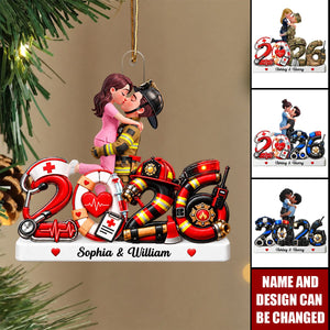 Hero Police Firefighter Nurse Military Couple - Personalized Acrylic Ornament