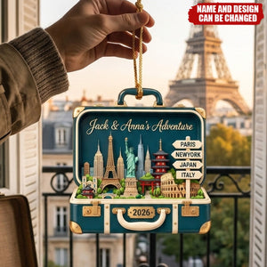 Custom Travel Adventure Suitcase - Personalized Acrylic Ornament