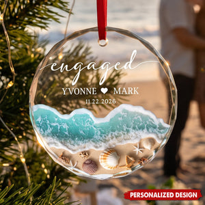Personalized Beach Engaged Ornament , Engagement Gift, First Christmas Engaged Gift