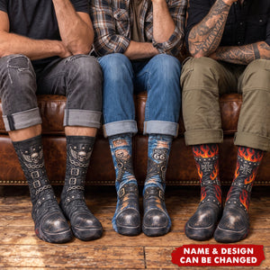 Funny Biker Motorcycle Boot Print Skull Novelty Gag Gifts For Bikers - Personalized Socks