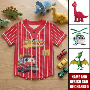 Kid Cartoon Dinosaurus Vehicles - Personalized Jersey Shirt
