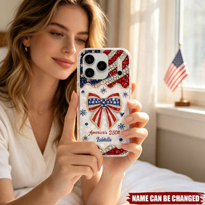 America's 250th Bow, Personalized Clear Phone Case, Gift For Her
