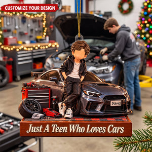Personalized Car Lover Boy Block Ornament - Custom Teen Mechanic Gift