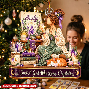 Personalized Crystal Collector Ornament - Custom Name Gift with Purple Stones and Celestial Details