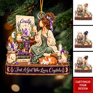 Personalized Crystal Collector Ornament - Custom Name Gift with Purple Stones and Celestial Details