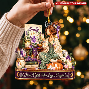 Personalized Crystal Collector Ornament - Custom Name Gift with Purple Stones and Celestial Details
