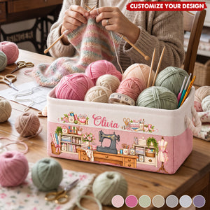 Personalized Storage Basket - Sewing Basket, Craft Basket Custom Sewing Machine & Birth Flower
