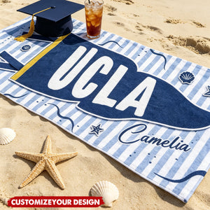 Custom School Pennant Flag Graduation Gift - Personalized Beach Towel