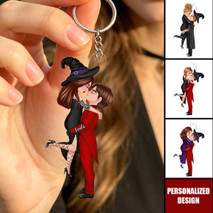 Halloween-Themed Personalized Keychains Featuring Couples Kissing - A Perfect Gift For Your Loved One