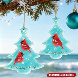 Sea Glass Effect Christmas Cardinals Memorial - Personalized Acrylic Ornament