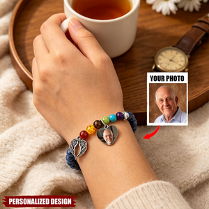 Custom Photo Rainbow Bridge Bracelet - Personalized Memorial Sympathy Gifts For Loss Of Mom, Dad - Loved Always Remembered Forever