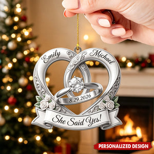 First Christmas Engaged Ornament, Personalized Engagement Gift for Couples, Custom Proposal Christmas Tree Decoration