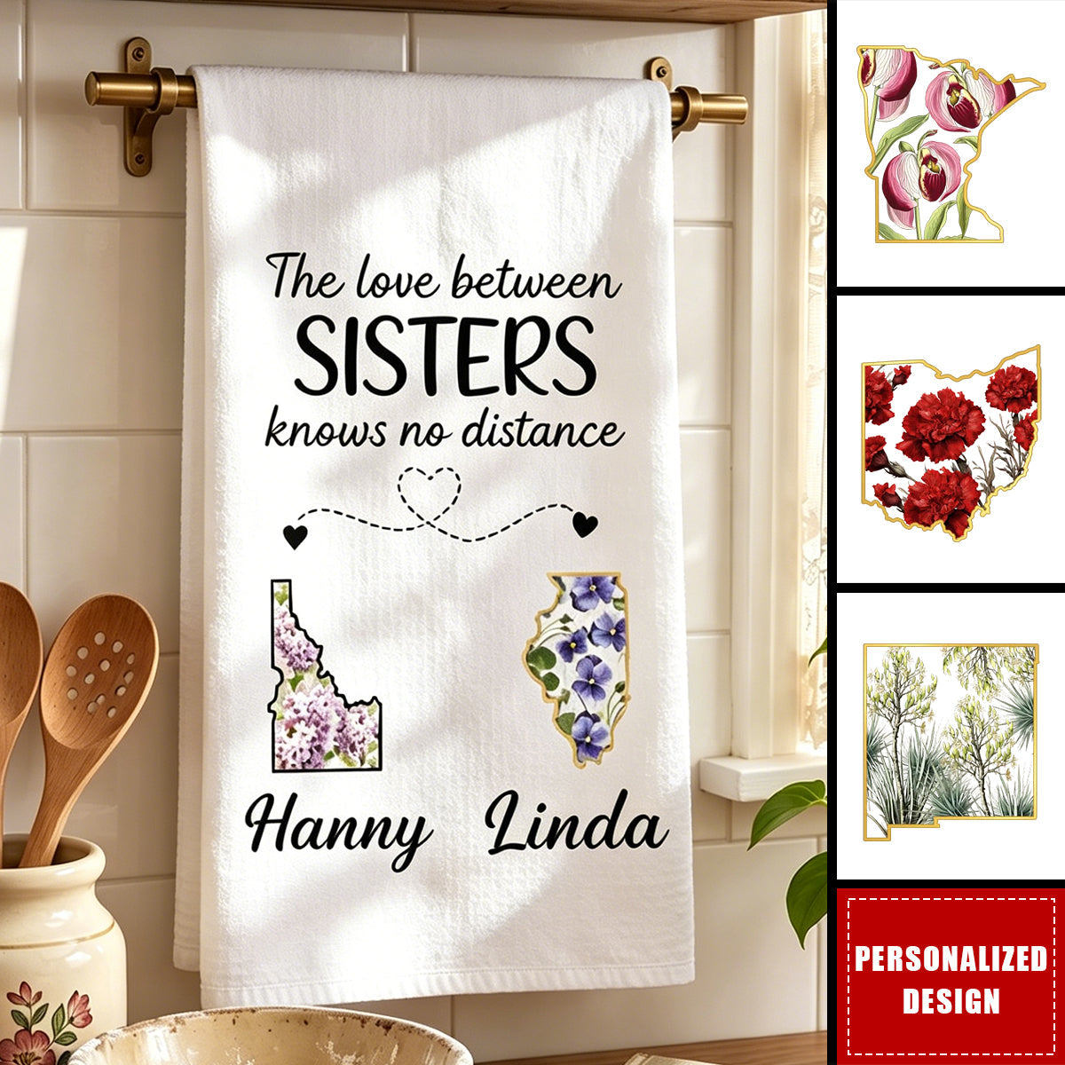 Custom Long Distance Kitchen Towel - Personalized Best Friend Birthday Gifts For Women, Besties, Sisters, BFF - Partners In Fun