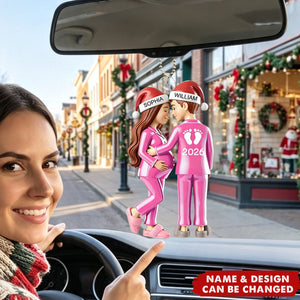 Custom Baby Bump Car Ornament, 2026 Future Baby Ornament, Pregnancy Reveal Gift for Expecting Couple