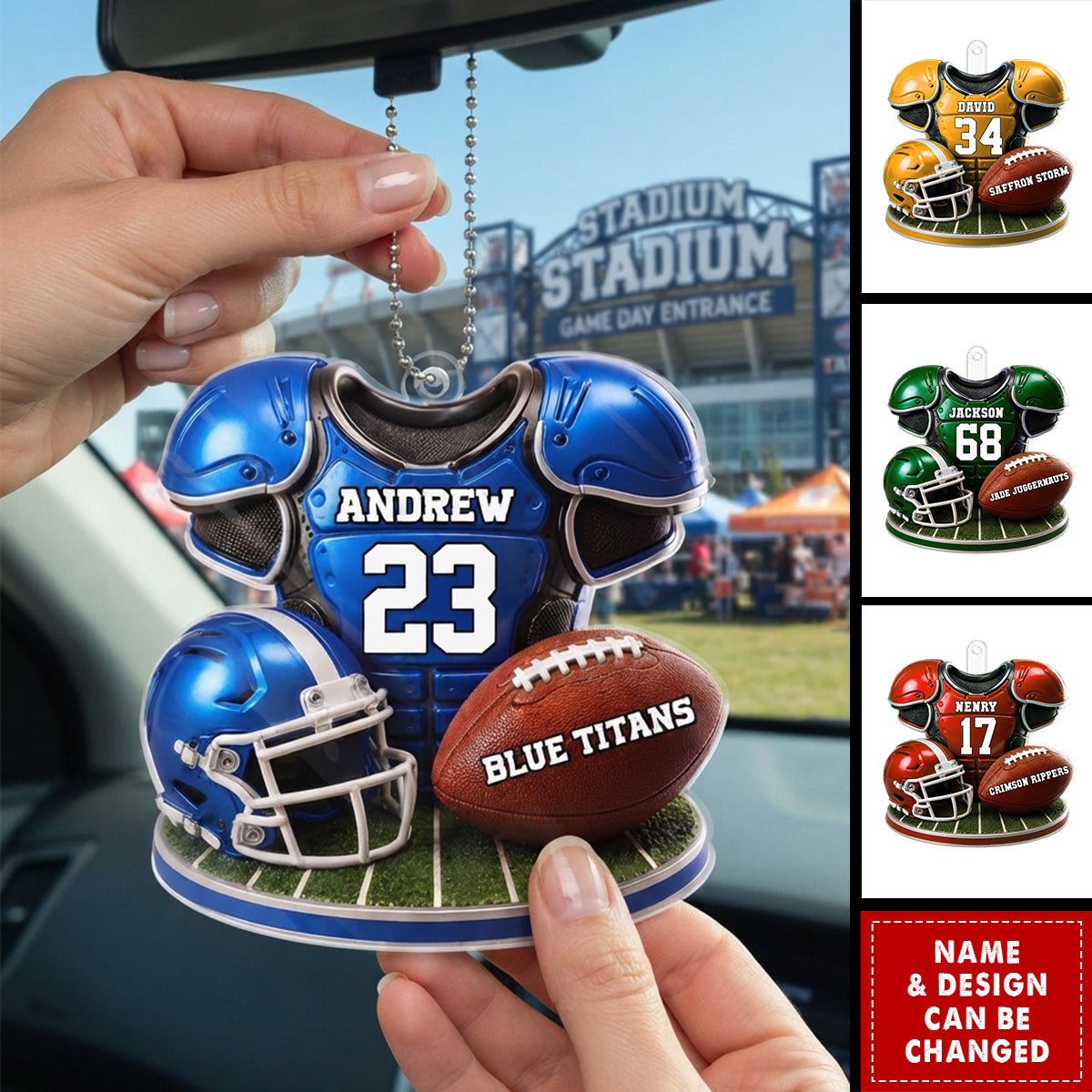 Custom America Football Acrylic Car Ornament - Personalized Birthday Gifts For America Football Lovers, Sports Fans, Sports Lovers - Game Day All Day
