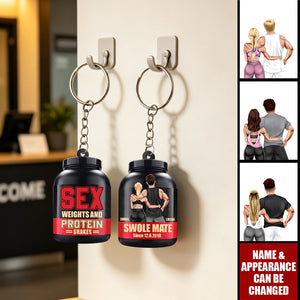 Sex, Weights And Protein Shakes Personalized Gym Couple Keychain Gift For Couple
