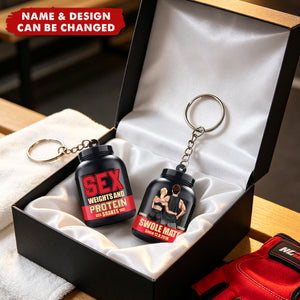 Sex, Weights And Protein Shakes Personalized Gym Couple Keychain Gift For Couple