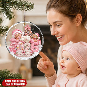 Personalized Baby's First Christmas Glass Ornament, Custom Baby Name 2026 Ornament
