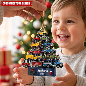 Personalized Truck Christmas Tree Ornament: Custom Name Driver Holiday Xmas Decor