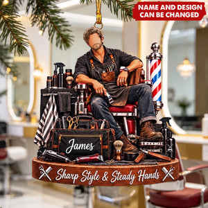 Personalized Barber Christmas Ornament, Custom Name Male Hairstylist Gift